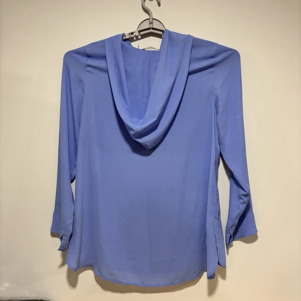 Soft Surroundings Blue Hooded Pullover‎ Tunic Top Kangaroo Pocket 1/2 Zip Medium